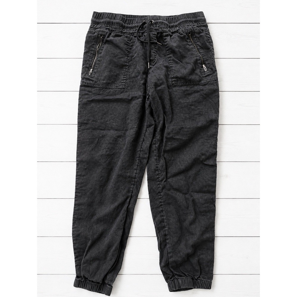 Athleta Cabo Linen Jogger Women's 10 Black 100% Linen Zip Pockets 530642